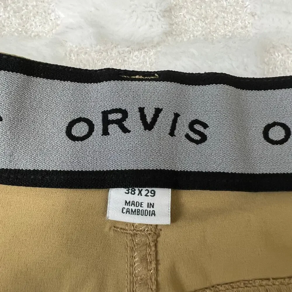 Orvis 38x29 Khaki Stretch Hiking Pants Water Repellent Outdoor Travel Pockets